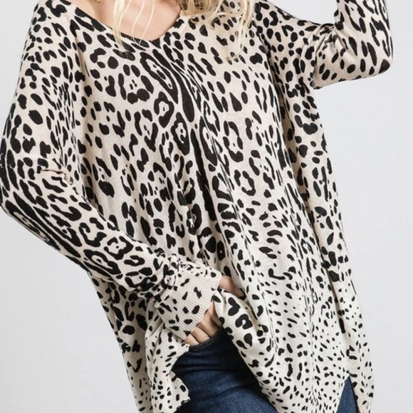 Ellison Linen Cotton Blend Oversized Cheeta Animal Print Boho Pullover Sz Large - Picture 1 of 13